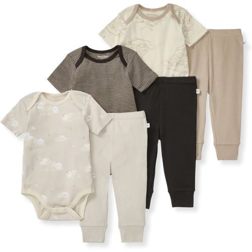 Burt's Bees Baby Unisex Baby 6-Piece Bodysuit and Pant Set, 100% Organic Cotton Infant Outfit Baby Essentials