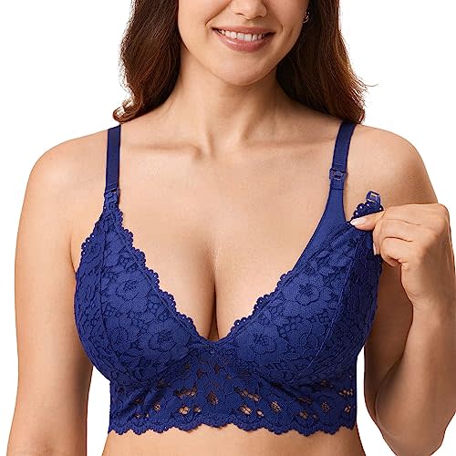 MOMANDA Women's Lace Nursing Bra Wirefree Padded Breastfeeding Maternity Bralette Cute