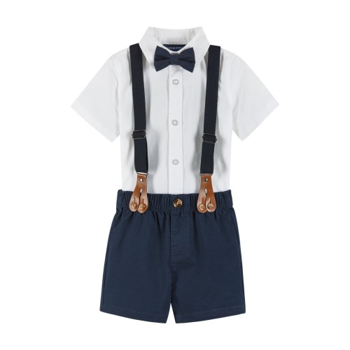 Button-Up Shirt, Suspenders, Shorts & Bow Tie Set