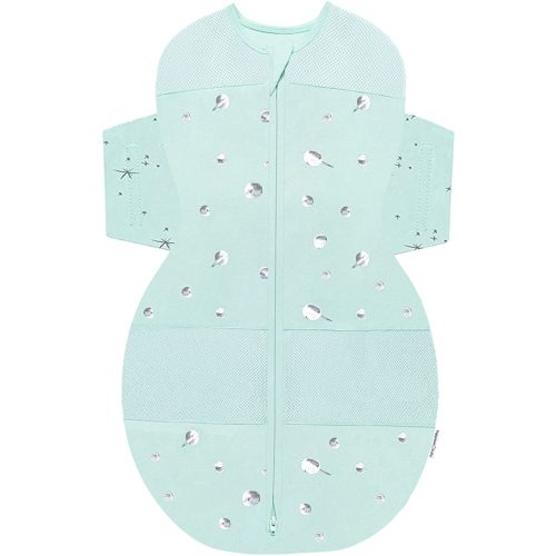 Happiest Baby SNOO Sleep Sack - 100% Organic Cotton Baby Swaddle Blanket - Doctor Designed Promotes Healthy Hip Development (Teal Planets, Large)