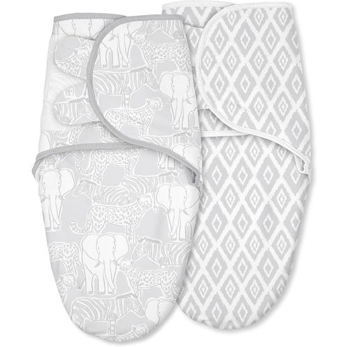 Baby Swaddles for Newborn Organic Cotton,Soft & Snug Newborn Velcro Swaddle 0-3 Months Sleep Sack Helps Calm Startle Reflex, 2-Pack Wrap Nursery Swaddling Blankets Elephant