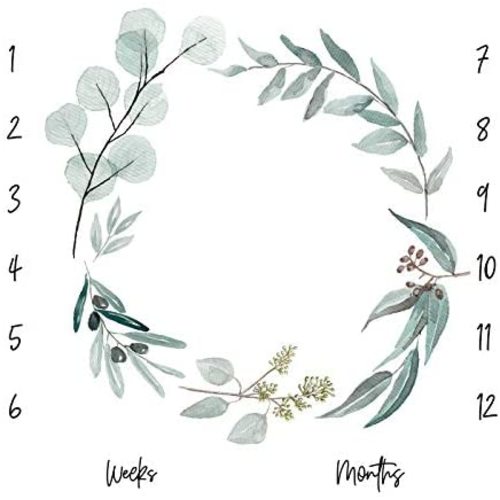 Organic Baby Monthly Milestone Blanket Newborn Boy Girl Unisex Gender Neutral| Green Leaf Wreath Eucalyptus Baby Nursery Month Picture Blanket| Growth Photography Background Prop|Birth Announcement