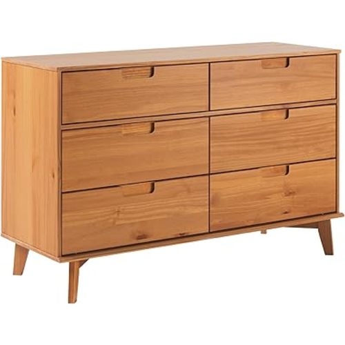 Walker Edison Brynn Modern Solid Wood Groove Handle 6-Drawer Dresser, 52 Inch, Caramel