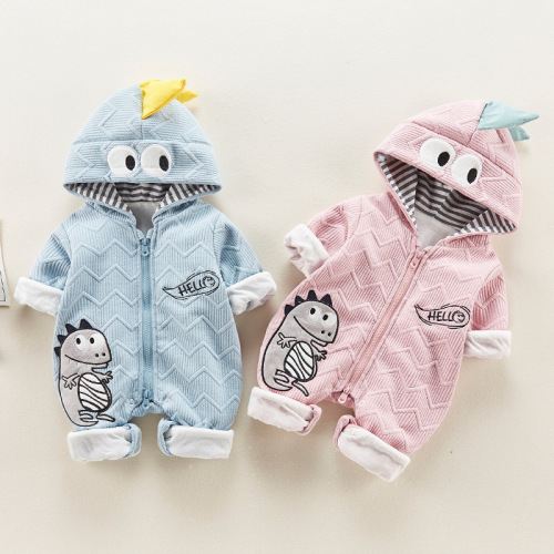 Baby Boy/Girl Winter Dinosaur Pattern Long Sleeve Hooded Romper