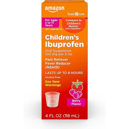 Amazon Basic Care Children's Ibuprofen Oral Suspension 100 mg, Berry, 4 fl oz (Pack of 1)