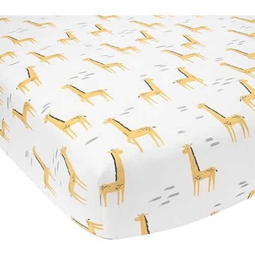 Lambs & Ivy Signature Giraffe Organic Cotton Fitted Crib Sheet - White/Yellow