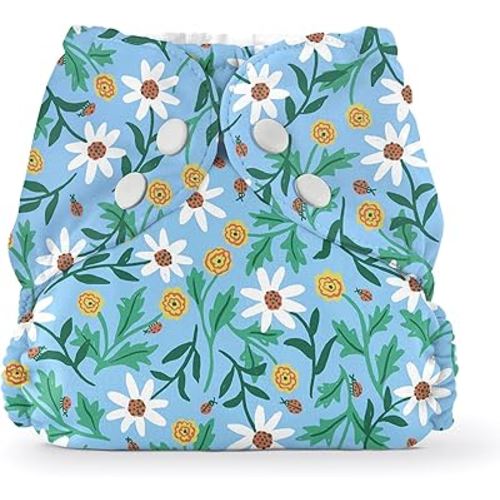 Esembly Cloth Diaper Cover - Reusable Swim Diaper, Waterproof, Breathable - Adjustable Outer Layer Over Absorbent Inner for Blowout Protection - Dancing Daisies, Size 2 (18-35lbs)
