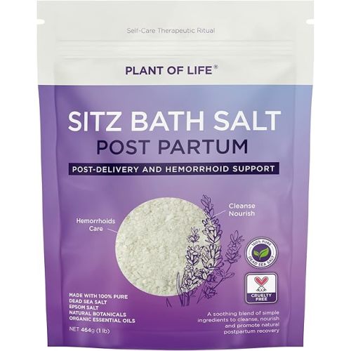 PLANT OF LIFE Sitz Bath Salt - Postpartum Recovery Bath Soak - Made from Epsom Salt, Dead Sea Salt, Essential Oils, Organic Herbs for Self Care Therapy and Hemmrhoid - 16oz