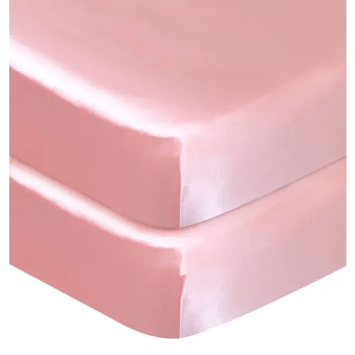 Crib Sheets Girl Satin 2 Pack, Soft & Silky Crib Sheet for Baby Hair (52"x28"x8") Fitted Crib Sheets for Standard Crib Mattress, Pink