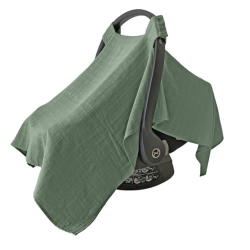 MOZAH Baby Car Seat Cover - Roman Green - 100% Organic Muslin - Soft, Breathable and Lightweight, Baby Infant Car Seat Essentials