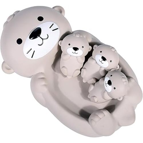 Otter Family Bath Adventure Set, 1 Mother Otter and 3 Baby Otters, Soft Vinyl Material, One-Piece No Hole Design
