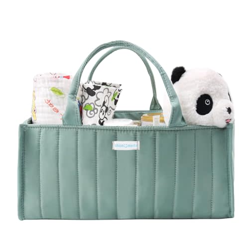 ChicMoments Baby Diaper Caddy Organizer, Nursery Storage Basket for Toddlers, Portable Organizer with 3 Freely Combinable Storage Compartments - Matcha Green