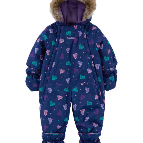 Blue Baby Hooded 1-Piece Heart Print Snowsuit | Carter’s Oshkosh Canada