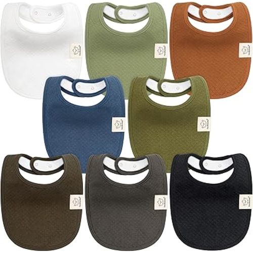 8-Pack Organic Baby Bibs for Baby Girls, Baby Boys - Cotton Cloth Baby Boy Bibs, Baby Girl Bibs for Drooling and Teething, Absorbent Drool Bibs for Spit Ups, Toddler Bib, Newborn Infant Bibs (Basics)