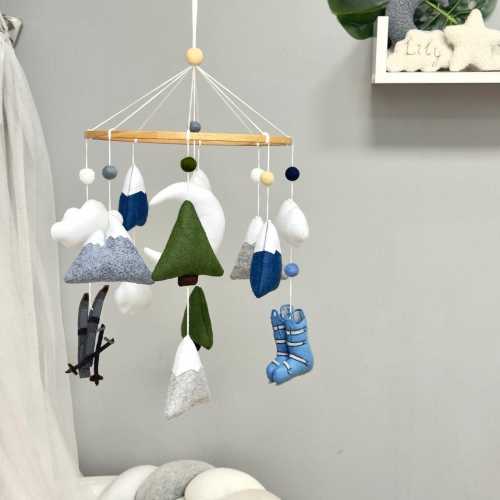 Winter Sports Baby Mobile: Felt Mountains, Skis & Ski Boots