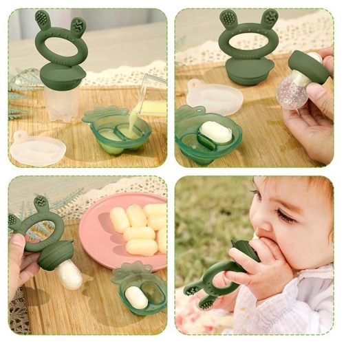 Haakaa Baby Food Feeder & Freezer Tray, Breastmilk Popsicle Molds & BPA-Free Silicone Feeder for Infant Self Feeding, 4 Month+ - OliveGreen