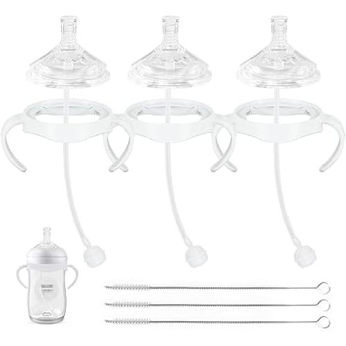 Straw Cup Soft Conversion Kit for Philips Avent Natural Baby Bottle, Toddler Transition Kit with Silicone Straw Top Nipple, Weighted Straw, Bottle Handle, Cleaning Brush, Spill-Proof, BPA-Free, 3-Pack
