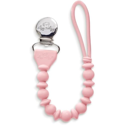 Itzy Ritzy Silicone Pacifier Clip; 100% Food Grade Silicone Pacifier Strap with Clip Keeps Pacifiers, Teethers & Small Toys in Place; Features One-Piece Design & Silicone Cord (Pink with Silver Clip)