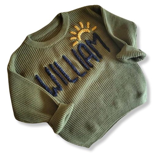 Personalized Baby Sweater, Hand Embroidered Knit Name Sweater for Kids,Custom Knit Infant Jumper, Personalized Baby Gifts, Custom Baby Christmas Sweater, Chunky Baby Oversized Sweater