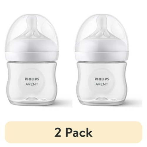 (2 pack) Philips Avent Natural Baby Bottle with Natural Response Nipple, Clear, 4oz, 1pk, SCY900/91