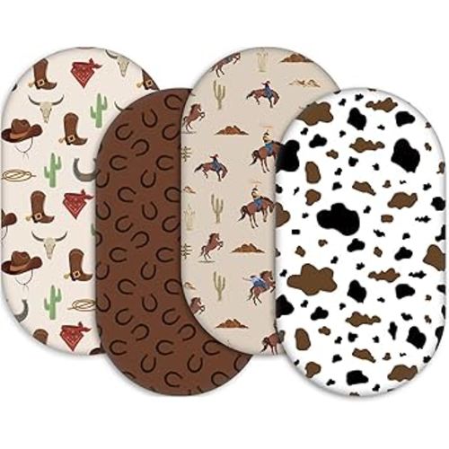 4 Pcs Western Bassinet Sheets 32'' x 16'' x 3.9'' Cowboy Baby Bassinet Sheets for Standard Toddler Mattress Soft Breathable Sheets for Boys Baby Gifts