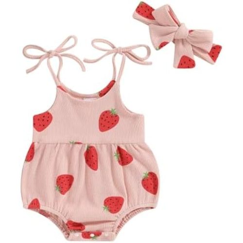 Engofs Newborn Baby Girl Summer Clothes Sleeveless Romper with Headband Boho Outfits