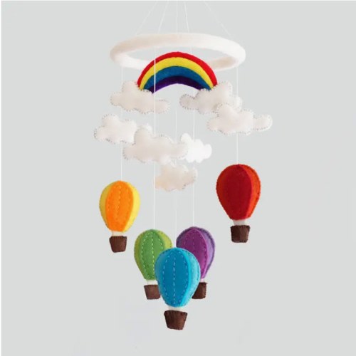 Baby Crib Mobile-Hot Air Balloon Mobile for Nursery-Rainbow Mobile-Handmade Natural Eco-Friendly Wool Felt-Handmade in Nepal-Kids Room Decor