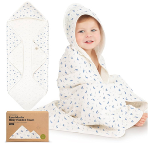 KeaBabies Muslin Baby Bath Towels with Hood for Girls, Boys, Large Organic Cotton Hooded Baby Towels for Newborns, Toddlers, Infant, Kids, Soft Absorbent Newborn Bath Essentials Gift Set (Whale Bay)