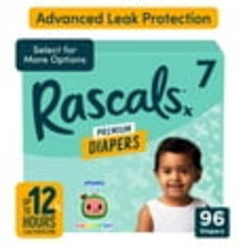 Free Shipping! Rascals Premium Diapers CoComelon Edition, Size 7, 96 Count (Select for More Options)