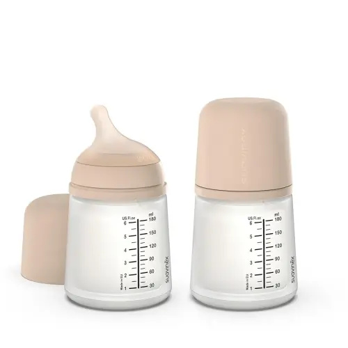Suavinex Zero Zero Anti Colic Baby Bottle, No 1 Spanish Baby Bottle Brand, Minimizes Bottle Rejection & Nipple Confusion, Perfect for Combo Feeding, 2pk, 6oz/180mL, Light Tone, Adaptable Flow Nipple