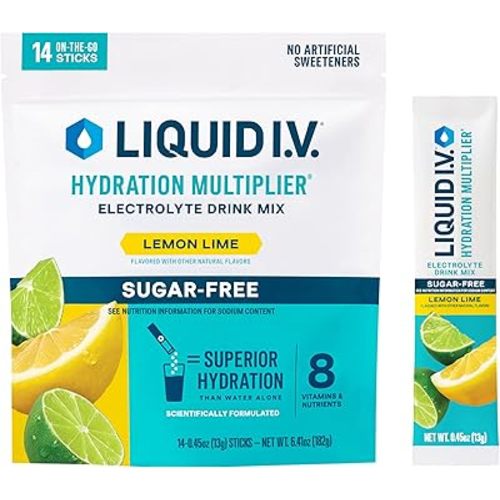 Liquid I.V.® Hydration Multiplier Sugar-Free - Lemon Lime | Electrolyte Powder Drink Mix | 1 Pack (14 Servings)