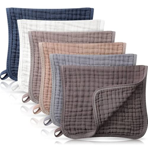 Hicarer 6 Pack Muslin Burp Cloths Cotton Baby Burping Rags Large 20 x 10 Inch 6 Layers Spit up Rags Soft Absorbent Multicolor Wash Cloths Diapers for Newborn Baby Girl Boy(Simple Colors)