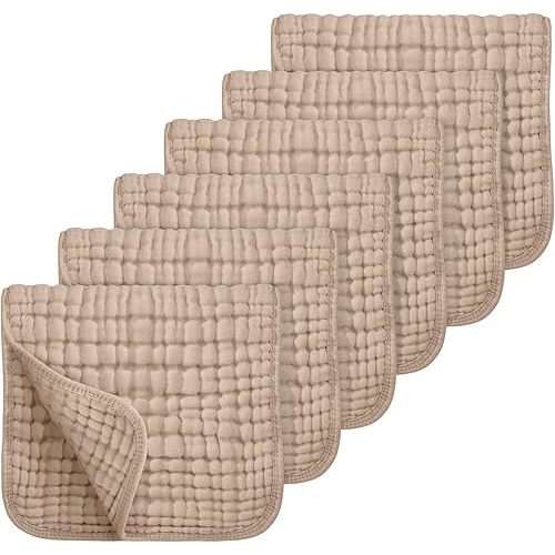 Looxii Muslin Burp Cloths 100% Cotton Muslin Cloths Large 20''x10'' Extra Soft and Absorbent 6 Pack Baby Burping Cloth for Boys and Girls (Brown)