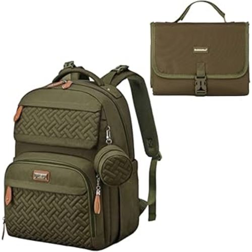 BabbleRoo Portable Changing Pad Army Green & Travel Diaper Bag Army Green