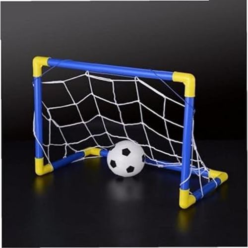 Froiny Mini Folding Football and Soccer Ball Goal Post Net Set with Pump Kids Sport Indoor Outdoor Home Toy Child Birthday Gift Yellow 18x12.71x9.84inch