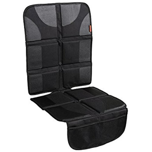 Lusso Gear Car Seat Protector with Thickest Padding - Featuring XL Size (Best Coverage Available), Durable, Waterproof 600D Fabric, PVC Leather Reinforced Corners & 2 Large Pockets for Handy Storage - For Child Car Seat - Black