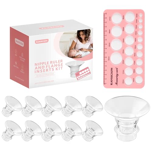 Nipple Ruler, Flange Sizing Kit with 10PCS Flange Insert 13/15/17/19/21mm, Silicone & Soft Flange Insert Kit for Breast Pump Replacement Accessories, Flange Sizing Measurement Tool (Multicolor)