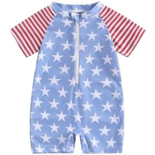 Toddler Infant Baby Boys Swimsuit Kids Rash Guard One Piece Newborn Zipper Bathing Suit Swimwear with Hat