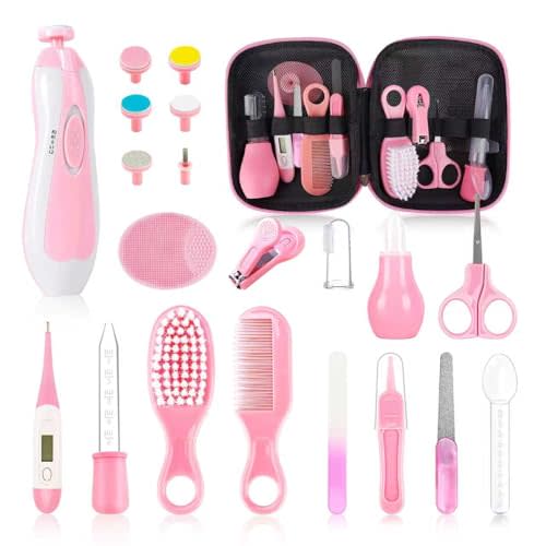 Baby Healthcare and Grooming Kit,21 in 1 Baby Electric Nail Trimmer Set, Baby Grooming Kit,Newborn Nursery Health Care Set,Infant Comb,for Newborn Infant Toddler Kids (Pink)