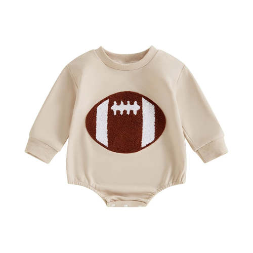 Baby Boy Girl Bodysuit Football Embroidered Long Sleeve Fall Jumpsuit – August + Willow