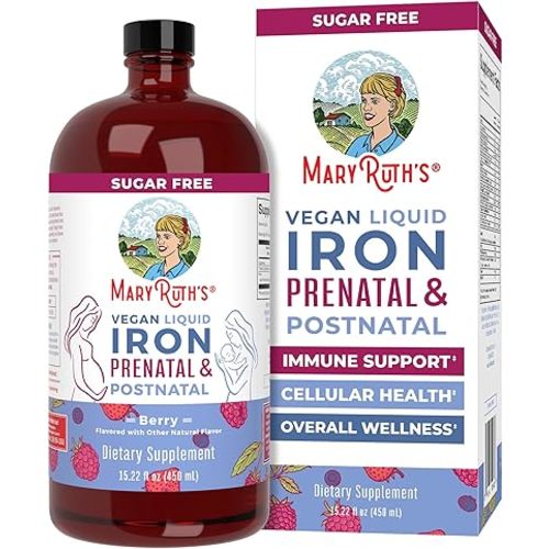 MaryRuth Organics | Liquid Iron Supplement Prenatal & Postnatal for Pregnant & Lactating | Iron Deficiency | Immune Support | Sugar/Gluten Free | Vegan | Non-GMO | 15.22 Fl Oz