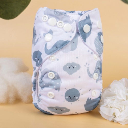 Newborn all In One Diaper with Pocket Sewn-in one Newborn 4-layer Bamboo blend insert-Elephant (SAO-H396A)