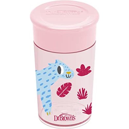 Dr. Brown’s Milestones Cheers 360 Cup Spoutless Transition Cup, Travel Friendly & Leak-Free Sippy Cup, Pink Leopard, 10 oz/300 mL