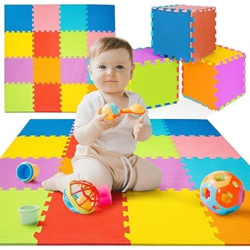 Ultimate Foam Play Mat Set - Interlocking Floor Tiles for Kids | Colorful Foam Puzzle Mats | Safe and Durable Kids Floor Mats | Ideal Play Mat for Toddlers 1-3 | 12x12-16 Tiles | Non Toxic