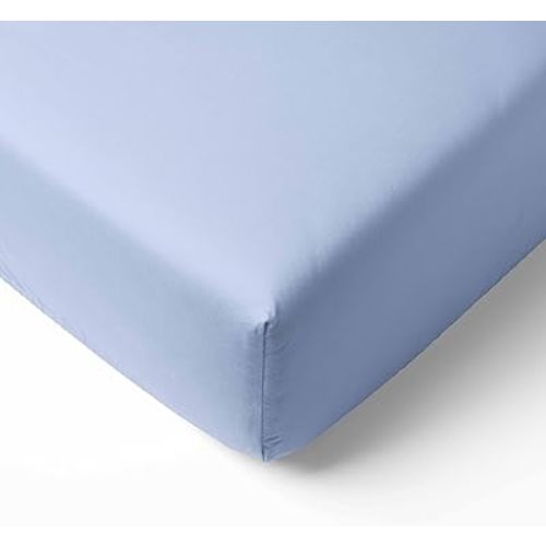 Bacati - ONE Solid Boys 100% Cotton Percale Universal Baby US Standard Crib or Toddler Bed Fitted Sheet (Light Blue)