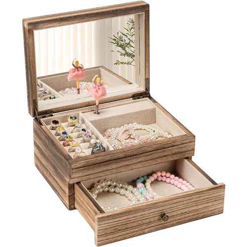 Miratino Music Jewelry Box Gifts for Girls,Wooden Kids Jewelry Boxes & Organizers with Spinning Dancer, Musical Jewelry Storage for Little Girl Toddler Christmas Birthday New Year(Rustic Brown)