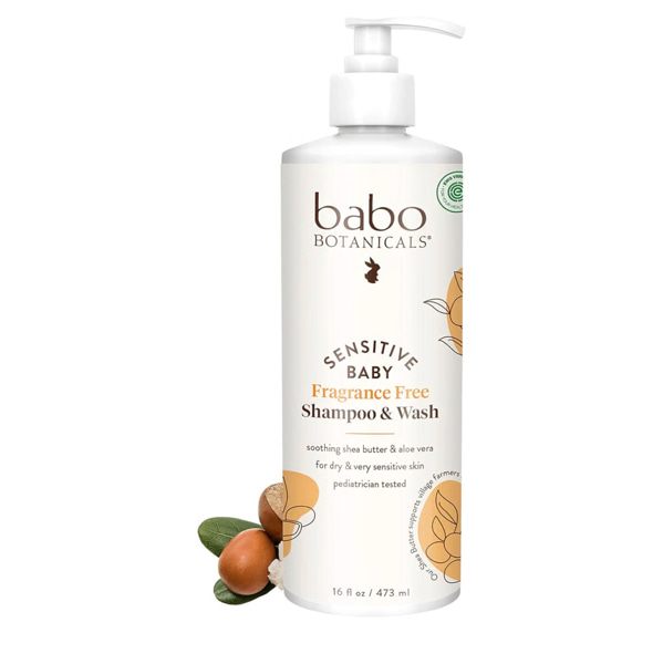 Babo Botanicals Sensitive Baby Fragrance-Free 2-in-1 Shampoo & Wash - Shea Butter, Calendula & Aloe Vera - EWG Verified - Cruelty-Free - Vegan - Pediatrician Tested - For Babies & Kids