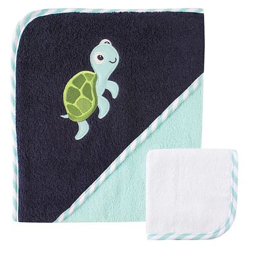 Baby Vision® Luvable Friends® Turtle Hooded Towel and Washcloth Set in Blue