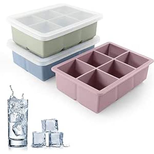Excnorm Silicone Ice Cube Trays 3 Pack - Large Size Silicone Ice Cube Molds with Leak Proof Removable Lid Square Ice Cube Tray And BPA Free for Cocktail,Whiskey, Stackable Flexible Ice