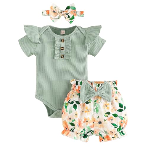 GDTOGRT Baby Girl Clothes Newborn Infant Outfit Ruffle Romper and Short Pants Clothing Sets for Summer Spring